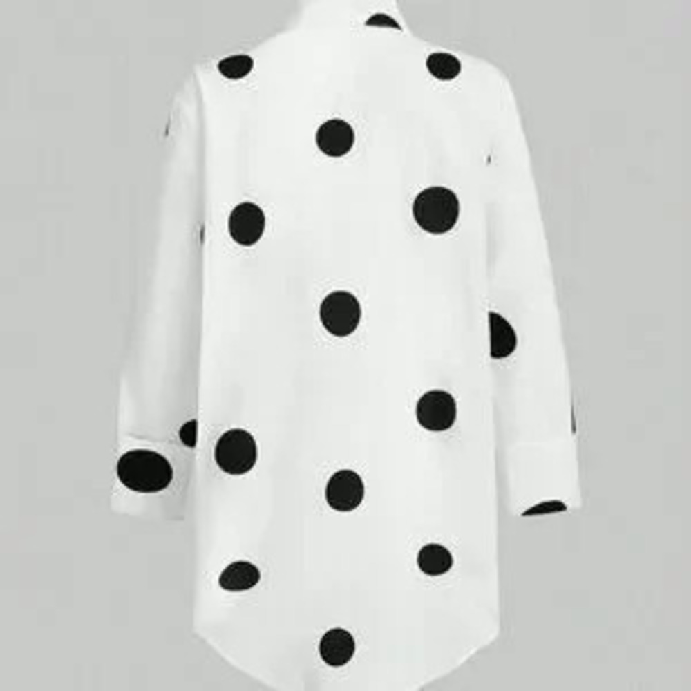 White Casual Women's Long Sleeve Polka Dot Print Loose Shirt